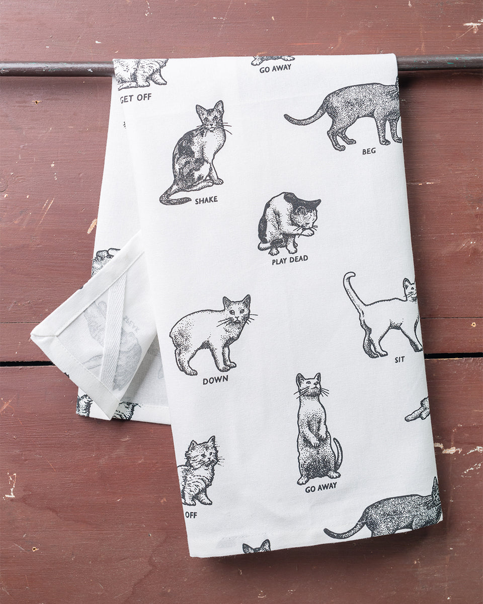 Checkered Hand Towel Black and White Kitchen Towels Cat Themed